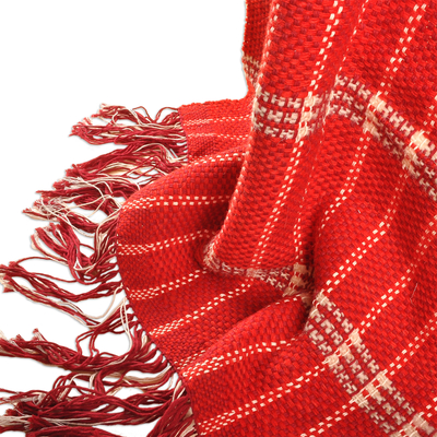 Manta de lana - Manta de lana a rayas rojas y beige tejida a mano en Armenia