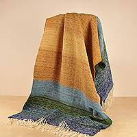 Wool throw, 'Cozy Stripes' - Multicolored and Striped Wool Throw Hand-Woven in Armenia