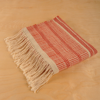 Manta de lana - Manta de lana a rayas tejida a mano en color salmón y marfil de Armenia