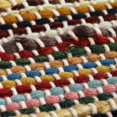 Alfombra de mezcla de lana, (3x5) - Alfombra de mezcla de lana tejida a mano con rayas de colores (3x5)