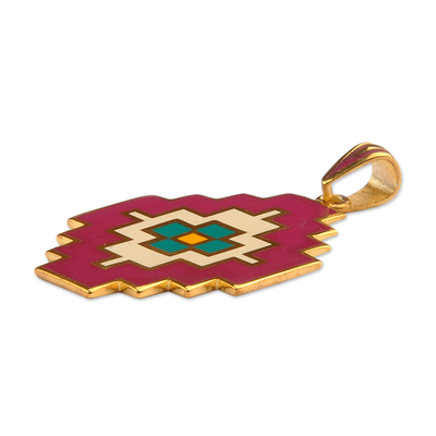 Gold-plated pendant, 'Artsakh Inspiration' - Armenian Classic Carpet-Themed Gold-Plated Enamel Pendant