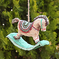 Papier mache ornament, 'Sweet Rocking Horse' - Hand-Painted Papier Mache Rocking Horse Ornament
