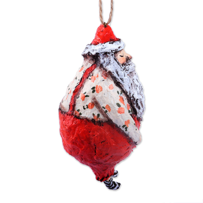Papier mache ornament, 'Serene Santa' - Hand-Painted Papier Mache Santa Claus Ornament from Armenia