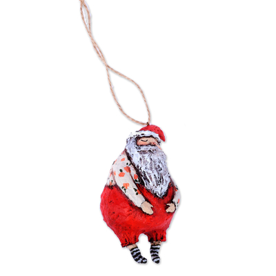 Papier mache ornament, 'Sleepy Santa' - Hand-Painted Papier Mache Santa Claus Ornament from Armenia