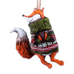 Papier mache ornament, 'Snuggly Fox' - Hand-Painted Papier Mache Christmas Fox Ornament