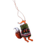 Papier mache ornament, 'Snuggly Fox' - Hand-Painted Papier Mache Christmas Fox Ornament