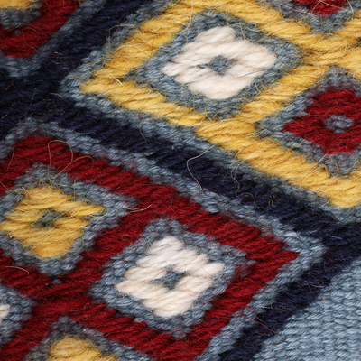 Handbestickte Untersetzer aus Baumwolle, (Paar) - 2 Untersetzer aus grauer Baumwolle mit handgesticktem geometrischem Motiv