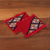 Hand-embroidered cotton coasters, 'Embellished Red' (pair) - 2 Red Cotton Coasters with Hand-Embroidered Geometric Motif