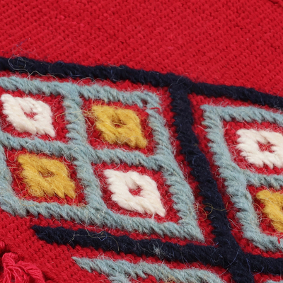 Posavasos de algodón bordados a mano, (par) - 2 posavasos rojos de algodón con motivo geométrico bordado a mano