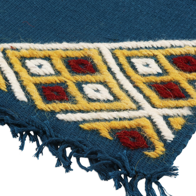 Handbestickte Untersetzer aus Baumwolle, (Paar) - 2 Untersetzer aus blauer Baumwolle mit handgesticktem geometrischem Motiv
