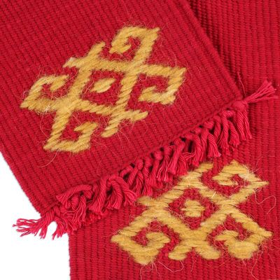 Posavasos de algodón bordados a mano, (par) - 2 Posavasos de Algodón Rojo Tejidos a Mano con Motivo Bordado a Mano