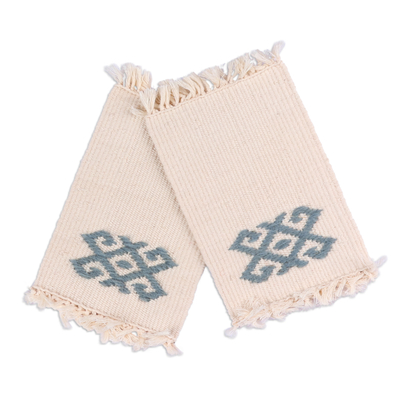 Posavasos de algodón bordados a mano - 2 posavasos de algodón marfil tejidos a mano con bordado a mano de lana