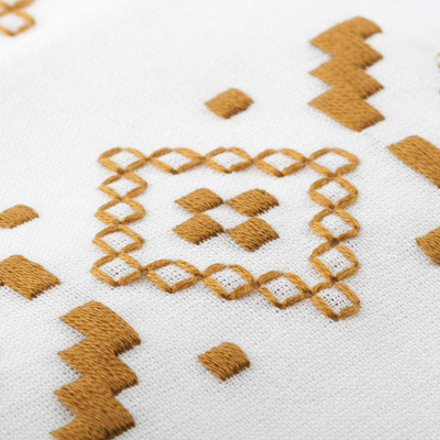 Cotton tea towels, 'Treasure Diamonds' (pair) - Embroidered Golden and White Cotton Tea Towels (Pair)