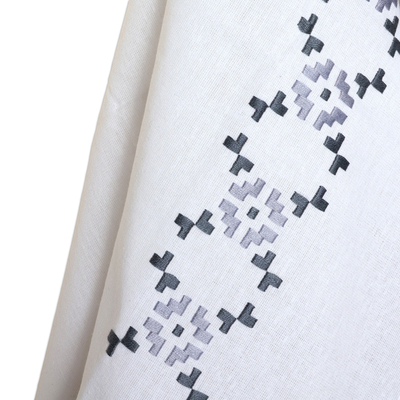 Pair of Embroidered Grey and White Cotton Tea Towels, 'Slate Serenity