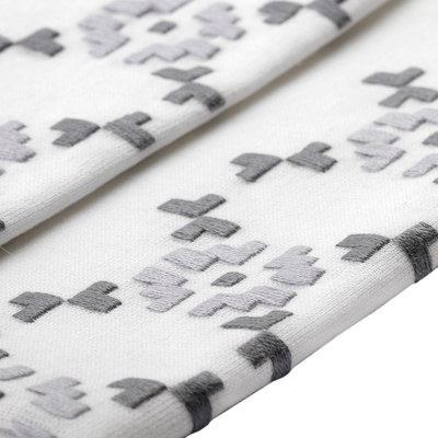 Cotton tea towels, 'Slate Serenity' (pair) - Pair of Embroidered Grey and White Cotton Tea Towels
