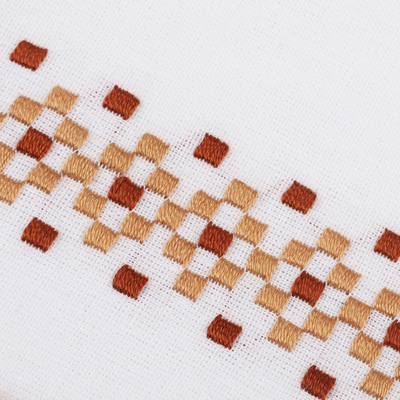 Paños de cocina de algodón, (par) - Paños de cocina de algodón bordados con motivos cuadrados (par)