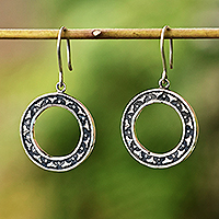Sterling silver dangle earrings, 'Mountain Halo' - Polished Round Floral Sterling Silver Dangle Earrings