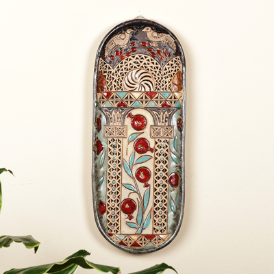Ceramic wall decor, 'Pomegranate Splendor' - Glazed Ceramic Plaque with Armenian Pomegranate Motif