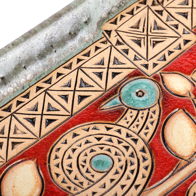 Keramik-Wandkunst - Glasierte Keramiktafel mit traditionellen armenischen Motiven