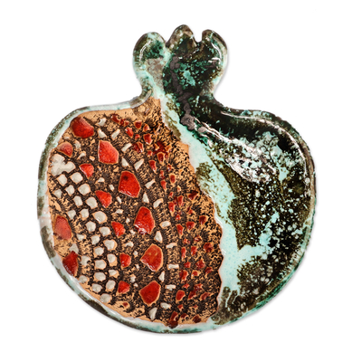 Mini ceramic catchalls, 'From the Lagoon' (pair) - Pair of Turquoise and Red Ceramic Pomegranate Catchalls