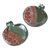 Mini cajitas de cerámica, 'From the Forest' (par) - Par de Catchalls de granada de cerámica verde y roja esmaltada