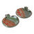 Mini cajitas de cerámica, 'From the Forest' (par) - Par de Catchalls de granada de cerámica verde y roja esmaltada