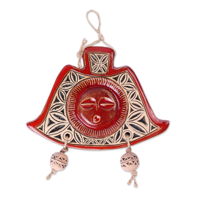 Ceramic wall decor, 'Red Daghdghan' - Handcrafted Traditional Red Ceramic Daghdghan Ornament