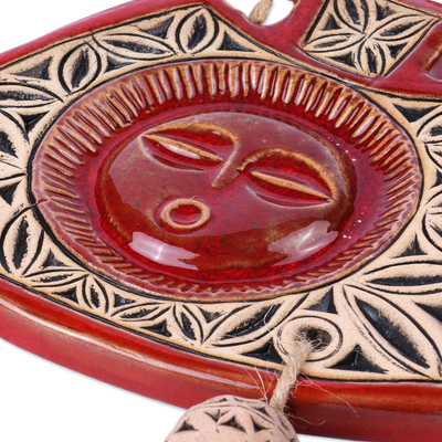 Ceramic wall decor, 'Red Daghdghan' - Handcrafted Traditional Red Ceramic Daghdghan Ornament