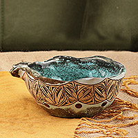 Catchall de cerámica esmaltada, 'Majestic Core' - Catchall de cerámica turquesa esmaltada en forma de granada