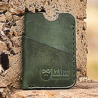 Leather card holder, 'The Green Wealth' - 100% Green Leather Card Holder Handcrafted in Armenia