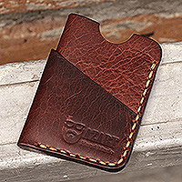 Leather card holder, 'The Chocolate Wealth' - 100% Chocolate Leather Card Holder Handcrafted in Armenia