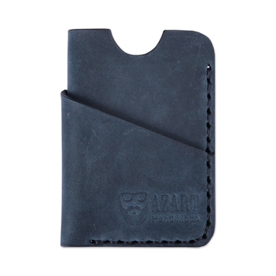Leather card holder, 'The Blue Wealth' - 100% Leather Card Holder in Blue Handcrafted in Armenia