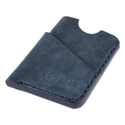 Leather card holder, 'The Blue Wealth' - 100% Leather Card Holder in Blue Handcrafted in Armenia