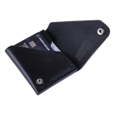 Men's fold-over leather wallet, 'Stylish Black' - Armenian Handmade Men's Fold-Over Leather Wallet in Black