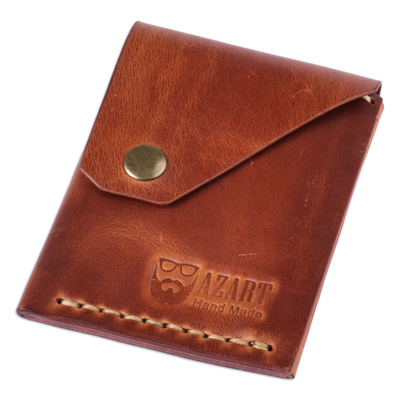 Leather card holder, 'Earthy Cool' - 100% Leather Card Holder in Brown Handcrafted in Armenia