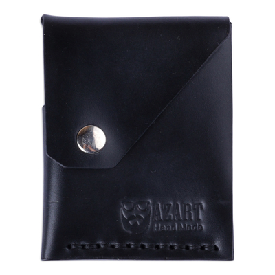 Leather card holder, 'Midnight Cool' - 100% Leather Card Holder in Black Handcrafted in Armenia