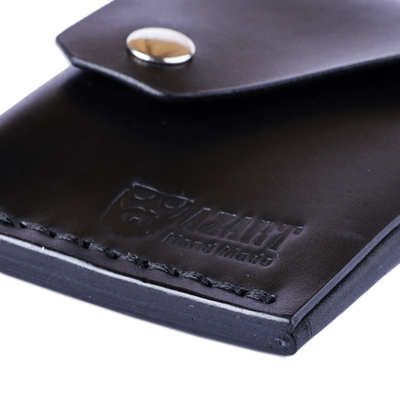 Leather card holder, 'Midnight Cool' - 100% Leather Card Holder in Black Handcrafted in Armenia