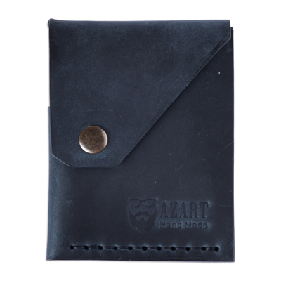 Leather card holder, 'Foamy Cool' - Blue 100% Leather Card Holder Handcrafted in Armenia