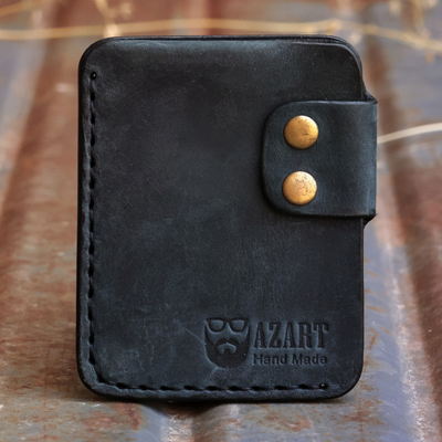Leather card holder, 'Elegance in Blue' - Armenian Handmade 100% Leather Card Holder in Blue
