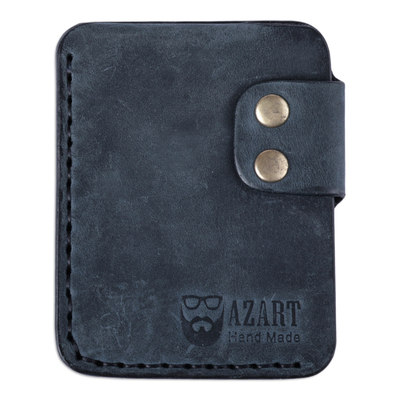 Leather card holder, 'Elegance in Blue' - Armenian Handmade 100% Leather Card Holder in Blue