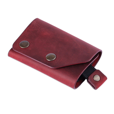 Men's tri-fold leather wallet, 'Modern Flair in Red' - Armenian Handmade Men's Tri-Fold Leather Wallet in Brick Red