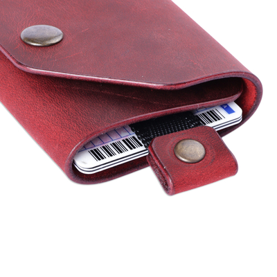 Men's tri-fold leather wallet, 'Modern Flair in Red' - Armenian Handmade Men's Tri-Fold Leather Wallet in Brick Red
