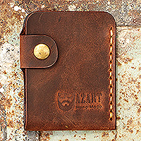 Leather card holder, 'Fortunate Brown' - 100% Genuine Leather Card Holder in Brown Made in Armenia