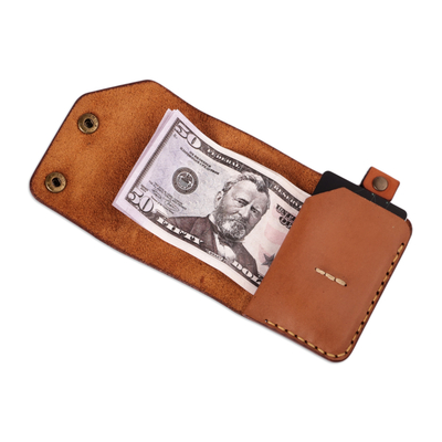 Men's tri-fold leather wallet, 'Modern Flair in Honey' - Armenian Handmade Men's Tri-Fold Leather Wallet in Honey