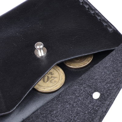 Ledergeldbörse - geldbörse aus 100 % schwarzem Leder mit Münzfach vorne
