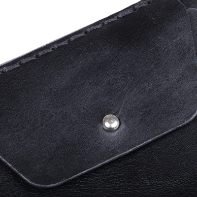 Leather wallet, 'Dark Treasury' - 100% Black Leather Wallet with Front Coin Pocket