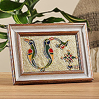 Stained glass decorative home accent, 'Birdy M' - Traditional Stained Glass Decorative Letter M Home Accent