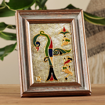 Dekorativer Wohnakzent aus bemaltem Glas, „Birdy D“ – traditioneller dekorativer Wohnakzent aus bemaltem Glas mit dem Buchstaben „D“.
