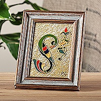 Painted glass decorative home accent, 'Birdy T' - Traditional Painted Glass Decorative Letter T Home Accent