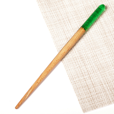 Natural fiber and resin hair pin, 'Lovingly Green' - Natural Fiber Hair Pin with Hand-Painted Green Resin Accent